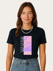 WOOOP Koszulka "Van Gogh" w kolorze granatowym rozmiar: XL. Niebieskie bluzki damskie Wooop, xl, bez wzorów, z bawełny, bez kołnierzyka, bez ramiączek. Za 56.99 zł.