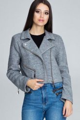Szara Krótka Elegancka Kurtka z Suwakami. Szare kurtki damskie Figl, l, bez wzorów, z elastanu, bez kaptura. Za 319.00 zł.