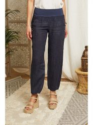 Lin Passion Lniane spodnie w kolorze granatowym rozmiar: 36/38. Niebieskie spodnie materiałowe damskie Lin Passion, bez wzorów, ze lnu. Za 113.99 zł.