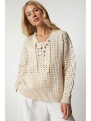 Happiness Istanbul Sweter w kolorze kremowym rozmiar: onesize. Brązowe swetry klasyczne damskie Happiness Istanbul, bez kołnierzyka. Za 81.85 zł.