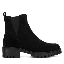 Botki Lasocki. Czarne botki damskie Lasocki, bez obcasa, na płaskiej podeszwie, bez zapięcia. Za 249.99 zł.