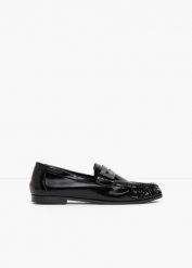 Loafersy z marszczeniem. Czarne balerinki damskie bonprix, bez wzorów. Za 129.99 zł.
