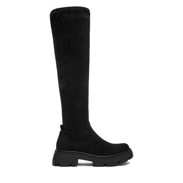 Muszkieterki DeeZee. Czarne kozaki damskie DeeZee, bez obcasa, na płaskiej podeszwie, bez zapięcia. Za 249.99 zł.