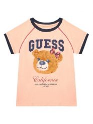Guess T-Shirt J5YI21 K8HM4 Koralowy Regular Fit. Pomarańczowe koszulki i t-shirty dziewczęce Guess, z aplikacjami, z bawełny, bez kołnierzyka, bez ramiączek. Za 69.99 zł.