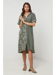 Lin Passion Lniana sukienka w kolorze khaki rozmiar: 36/38. Brązowe sukienki damskie Lin Passion, bez wzorów, ze lnu, klasyczne, bez ramiączek. Za 158.84 zł.