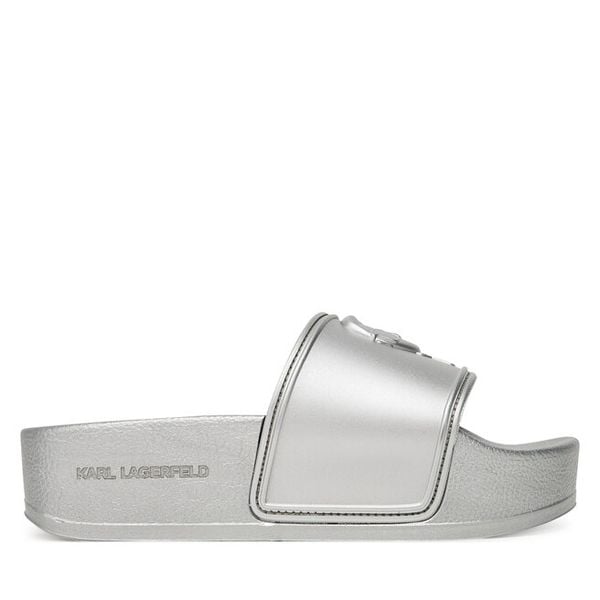 Klapki KARL LAGERFELD. Szare klapki damskie KARL LAGERFELD, bez wzorów, bez obcasa, bez zapięcia. Za 459.99 zł.