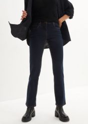 Dżinsy ze stretchem Straight, mid waist. Czarne jeansy damskie bonprix. Za 97.99 zł.