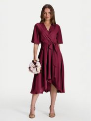 Swing Sukienka koktajlowa 5AI10200 Bordowy Regular Fit. Czerwone sukienki damskie Swing, bez wzorów, z syntetyku, wizytowe, bez ramiączek. Za 509.99 zł.
