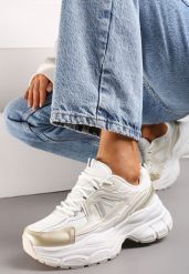 Złote Sneakersy z Siateczką i Wstawkami z Ekoskóry na Grubej Podeszwie Anirele. Brązowe obuwie sportowe damskie Renee, bez zapięcia. Za 99.99 zł.