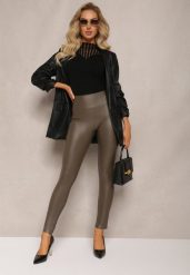 Ciemnozielone Ocieplane Legginsy z Imitacji Skóry Prasata. Zielone legginsy damskie Renee, l, bez wzorów, z jeansu. Za 49.99 zł.