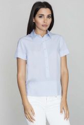 Niebieska Bluzka Polo z Krótkim Rękawem. Niebieskie bluzki damskie Figl, l, bez wzorów, bez kołnierzyka, bez ramiączek. Za 179.00 zł.