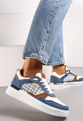 Granatowe Sneakersy Ozdobione Wstawką z Tweedowego Materiału Saini. Niebieskie obuwie sportowe damskie Renee, bez zapięcia. Za 79.99 zł.