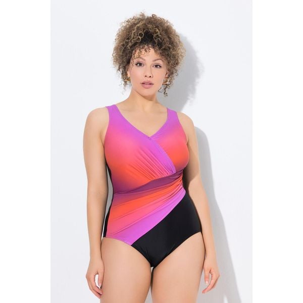 Damski Strój kąpielowy cieniowanie miękkie miseczki drapowanie. Fioletowe stroje jednoczęściowe Ulla Popken, bez wzorów, z elastanu. Za 294.99 zł.