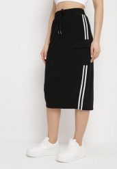 Czarna Spódnica Midi z Sznurkami w Pasie i Ozdobnymi Lampasami Afnia. Czarne spódnice damskie Born2be, m, bez wzorów, midi. Za 29.99 zł.