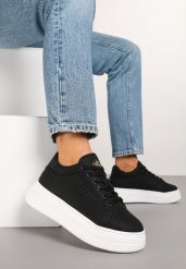 Czarne Sneakersy Vices na Platformie Ozdobione Napisem i Perforacją Nonaritha. Czarne obuwie sportowe damskie Renee, z jeansu, bez zapięcia. Za 99.99 zł.