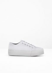 Sneakersy na platformie z bawełnianego płótna. Białe obuwie sportowe treningowe bonprix, z bawełny. Za 114.99 zł.