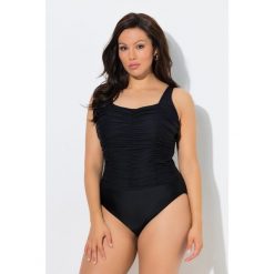 Damskie Strój kąpielowy drapowanie miękkie miseczki regulowane ramiączka. Czarne stroje jednoczęściowe Ulla Popken, bez wzorów, z elastanu. Za 239.99 zł.