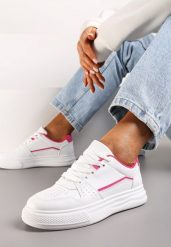Biało-Fuksjowe Sznurowane Sneakersy Ozdobione Perforacją i Przeszyciami Eglia. Białe obuwie sportowe damskie Renee, bez zapięcia. Za 74.99 zł.