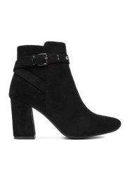 DeeZee Botki HX18052A-85 Czarny. Czarne botki damskie DeeZee, z materiału, bez obcasa, na słupku, bez zapięcia. Za 189.99 zł.