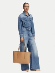 Calvin Klein Torebka Foil Logo Tote LV04F3274G Beżowy. Brązowe shopper bag Calvin Klein, ze skóry, bez dodatków. Za 649.99 zł.