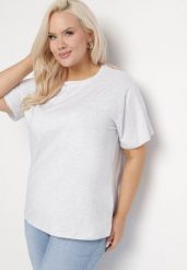 Jasnoszary Bawełniany Klasyczny T-shirt Oltebia. Szare t-shirty damskie Born2be, uniwersalny, bez wzorów, z bawełny, bez kołnierzyka. Za 39.99 zł.