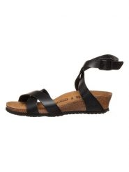 Papillio Skórzane sandały "Lola" w kolorze czarnym na koturnie rozmiar: 38. Czarne sandały damskie Papillio, bez wzorów, z otwartym noskiem, bez obcasa, na koturnie, bez zapięcia. Za 204.88 zł.