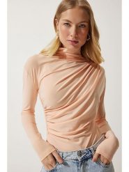 Happiness Istanbul Bluzka w kolorze beżowym rozmiar: 36. Brązowe golfy damskie Happiness Istanbul, bez wzorów, bez ramiączek. Za 48.95 zł.