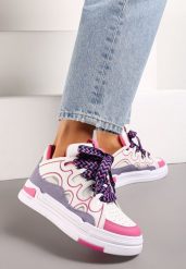 Biało-Fuksjowe Sneakersy na Grubej Podeszwie z Ozdobnymi Sznurówkami Theist. Białe obuwie sportowe damskie Born2be, bez zapięcia, trekkingowe. Za 99.99 zł.