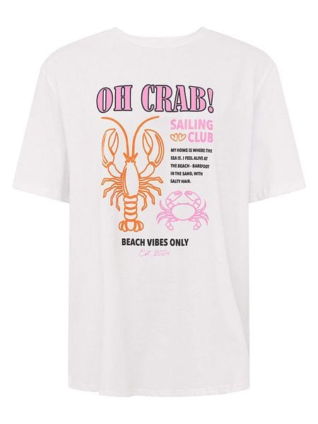 Zwillingsherz Koszulka "Oh Crab" w kolorze białym rozmiar: M. Białe bluzki damskie Zwillingsherz, m, bez wzorów, bez kołnierzyka, bez ramiączek. Za 86.95 zł.