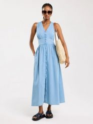 Sukienka damska midi jeansowa niebieska Willow 160. Niebieskie sukienki damskie Big Star, bez wzorów, z bawełny, eleganckie, bez ramiączek. W wyprzedaży za 199.99 zł.