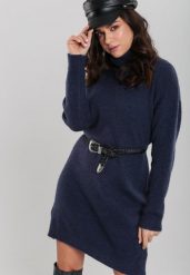 Granatowa Sukienka Milana. Niebieskie sukienki damskie Renee, bez wzorów, z dzianiny, bez ramiączek. W wyprzedaży za 111.99 zł.