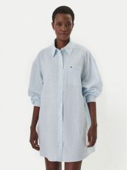 Tommy Jeans Sukienka koszulowa DW0DW22344 Błękitny Relaxed Fit. Niebieskie sukienki damskie Tommy Jeans, bez wzorów, z jeansu, bez ramiączek. Za 449.99 zł.