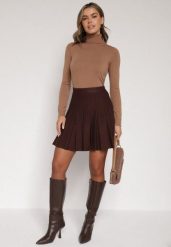 Brązowa Plisowana Spódnica z Wiskozą z Wysokim Stanem Nesadoe. Brązowe spódnice damskie Born2be, do pracy, m, bez wzorów, z koronki, biznesowe, mini. Za 89.99 zł.