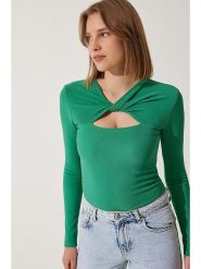 Happiness Istanbul Koszulka w kolorze zielonym rozmiar: 36. Zielone koszulki damskie Happiness Istanbul, bez wzorów, bez kołnierzyka, bez ramiączek. Za 56.99 zł.