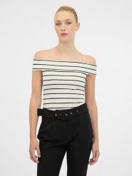 Orsay Koszulka w kolorze kremowo-czarnym rozmiar: L. Brązowe koszulki damskie Orsay, l, bez wzorów, bez kołnierzyka, bez ramiączek. Za 21.99 zł.
