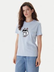 KARL LAGERFELD T-Shirt A1W17128 Błękitny Regular Fit. Niebieskie t-shirty damskie KARL LAGERFELD, l, bez wzorów, z bawełny, bez kołnierzyka. Za 389.99 zł.