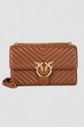 PINKO Brązowa torebka Love One Classic DC. Brązowe torebki wieczorowe damskie Pinko, bez wzorów, ze skóry, bez dodatków. W wyprzedaży za 1,329.99 zł.