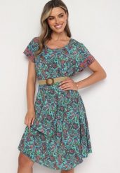 Zielona Wiskozowa Sukienka Rozkloszowana we Wzór Paisley Mastis. Zielone sukienki damskie Born2be, bez wzorów, z wiskozy, eleganckie, bez ramiączek. Za 99.99 zł.