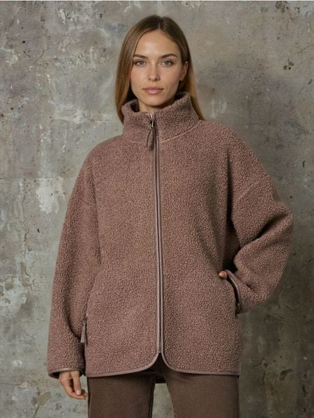 Rozpinana bluza z sherpy - brązowy. Brązowe bluzy damskie Sinsay, l, bez wzorów, bez kaptura. Za 79.99 zł.