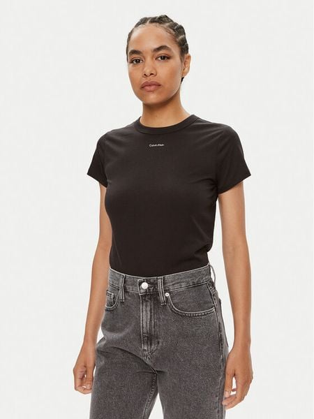 Calvin Klein T-Shirt Nano Logo K20K207212 Czarny Slim Fit. Czarne t-shirty damskie Calvin Klein, xxs, bez wzorów, z bawełny, bez kołnierzyka. Za 139.99 zł.