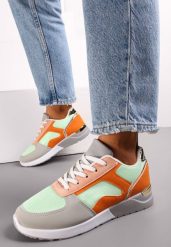 Szaro-Zielone Sneakersy na Grubej Podeszwie z Metaliczną Wstawką Paria. Szare obuwie sportowe damskie Renee, bez zapięcia. Za 64.99 zł.