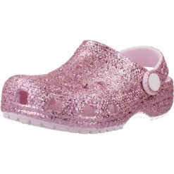 Sandały CROCS CLASSIC CHUNKY GLITT Rose. Czerwone sandały damskie Crocs, bez wzorów, z gumy, bez obcasa, bez zapięcia. Za 189.99 zł.