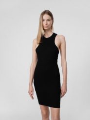 4F Sukienka na ramiączkach z prążkowanej dzianiny damska S. Czarne sukienki damskie 4F, bez wzorów, z dzianiny, bez ramiączek. W wyprzedaży za 9.99 zł.