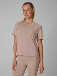4F Koszulka treningowa loose szybkoschnąca damska - beżowa XL. Brązowe bluzki damskie 4F, xl, bez wzorów, klasyczne, bez kołnierzyka, bez ramiączek. Za 79.99 zł.