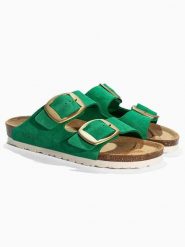 BACKSUN Skórzane klapki "Londrina" w kolorze zielonym rozmiar: 39. Zielone klapki damskie Backsun, bez wzorów, ze skóry, z otwartym noskiem, bez obcasa, bez zapięcia. Za 130.99 zł.