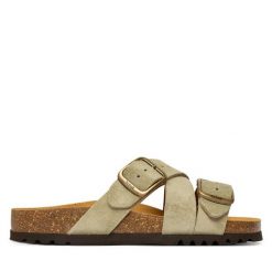 Klapki Scholl. Zielone klapki damskie Scholl, bez wzorów, bez obcasa, bez zapięcia. Za 379.99 zł.