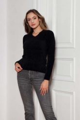 Sweter z Dekoltem w Szpic - Czarny. Czarne swetry klasyczne damskie Lanti, l, z materiału, bez kołnierzyka. Za 229.90 zł.
