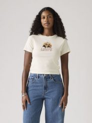 Levi's Koszulka w kolorze kremowym rozmiar: S. Brązowe bluzki damskie Levi's, s, bez wzorów, z bawełny, bez kołnierzyka, bez ramiączek. Za 96.37 zł.