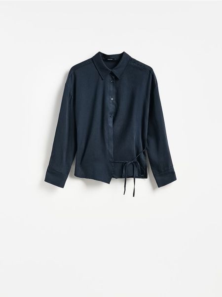 Koszula z lyocellu - granatowy. Niebieskie koszule damskie Reserved, l, bez wzorów, z lyocellu, bez kołnierzyka, bez ramiączek. Za 129.99 zł.