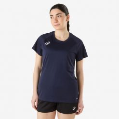 Koszulka do piłki ręcznej damska Atorka H100. Niebieskie bluzki damskie KIPSTA, m, bez wzorów, z materiału, sportowe, bez kołnierzyka, bez ramiączek. Za 44.99 zł.